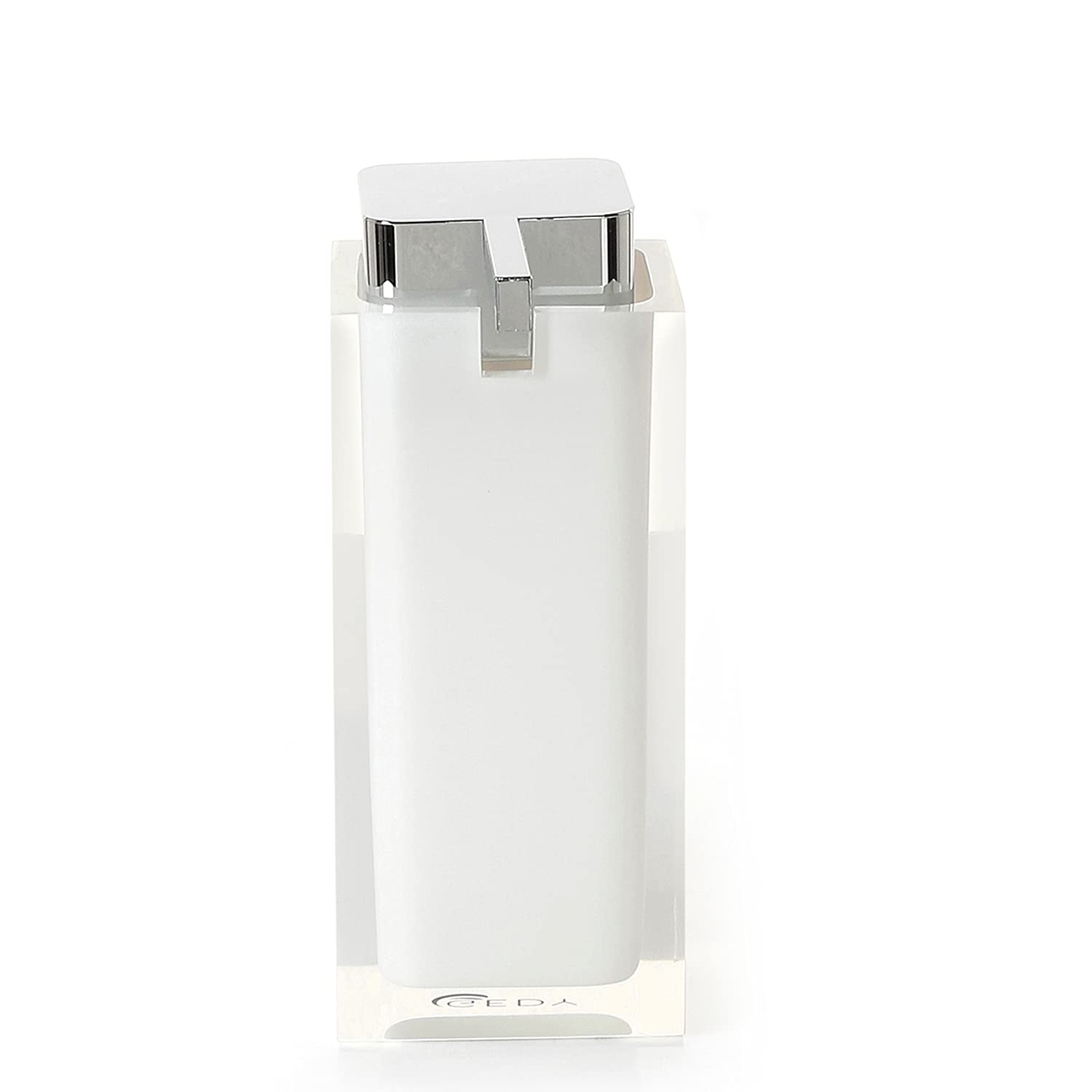 Gedy Auckland White, Dimensions and Weight: 16.2X7X11.3 CM & 0.4 kg, Clear Resin Bathroom Soap Dispenser, R&D Design, Handmade, 2 Year Warranty, Unica
