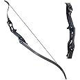 TOPARCHERY Archery 56" Takedown Hunting Recurve Bow Metal Riser Right Hand Black Longbow