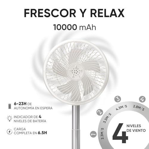 Ventilador Portátil Extensible y Plegable de 10000mAh, Ventilador Recargable con Control Remoto, Oscilación de 180° y Temporizador, Power Bank para Celular, Ideal para Dormitorio, Oficina y Camping