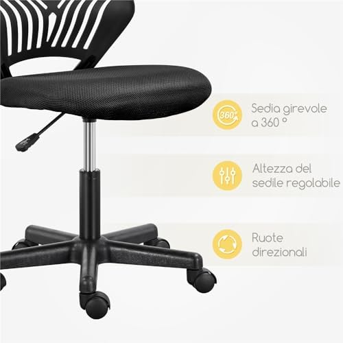 Sedia Ufficio Scrivania Senza Braccioli Altezza Regolabile Nera