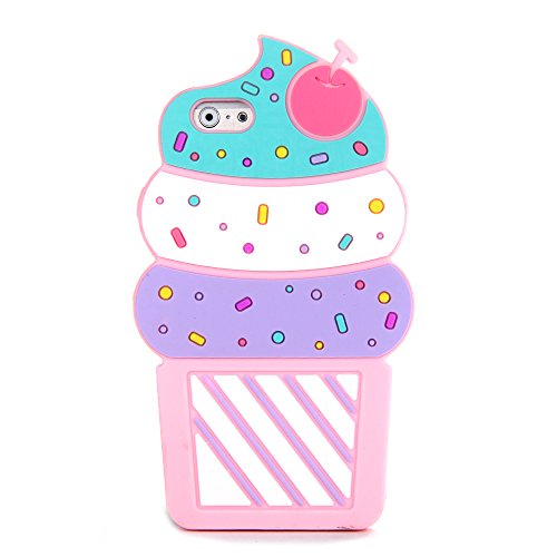Soft Silicone Protective Case for iPhone 6 iPhone 6s Regular 4.7 Inches Screen Phone Ultra Thick Drop Resistant Design Cute Lovely for Kids Teens Girls Women (Pink Cherry Ice Cream)