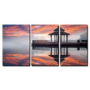 3 Piece Canvas Wall Art - Sunrise of Sun Moon Lake, Taiwan - Modern Home Art Stretched and Framed Ready to Hang - 16"x24"x3 Panels