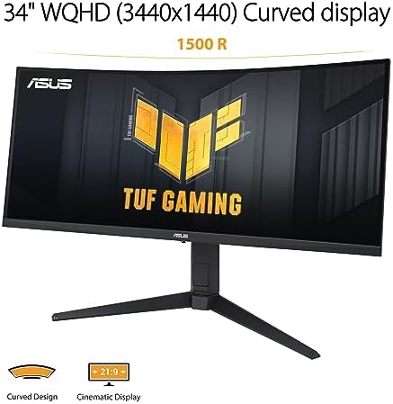 TUF Gaming VG34VQL3A - Ecran PC Esport Gaming incurvé 34" WQHD (3440 x 1440, 180Hz, 1500R, Extreme Low Motion Blur, Freesync Premium Pro, 1ms GTG, DisplayHDR 400, DisplayWidget Center)