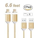 ZRSE 4th Generation 6.6 Feet Magnetic Braided USB Charging Cable for Samsung Galaxy S2 S3 S4 S6, Note 2/3/4/5,LG G4 G3, Sony Xperia Z5 Premium/Compact etc(2 Pack Gold)