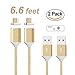zrse 4th Generation 6.6 Feet Magnetic Braided USB Charging Cable for Samsung Galaxy S2 S3 S4 S6, Note 2/3/4/5,LG G4 G3, Sony Xperia Z5 Premium/Compact etc(2 Pack Gold)