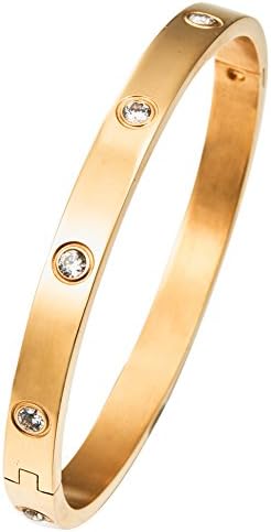 HOWIE Jeweley 18K Rose Gold Plated Bangle Bracelet, Stainless Steel with Crystal,Love Bracelets for Women and Men (Gold)