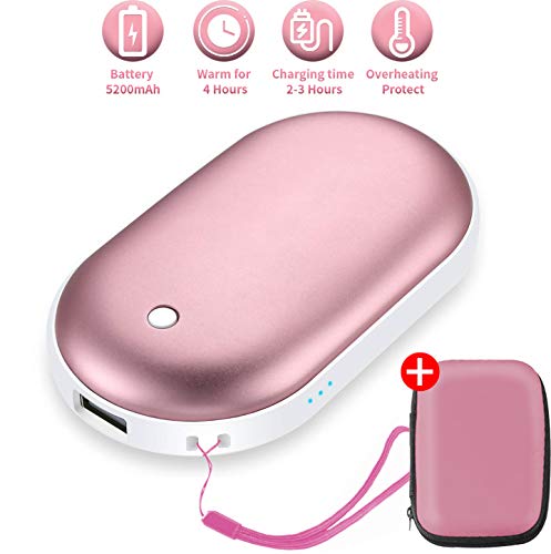 sherry Rechargeable Hand Warmers, 3 in 1 USB Hand Warmer 5200mAh USB Beverage Warmers Portable Heater Battery Hot Pocket Warmer Electric Handwarmers Pink