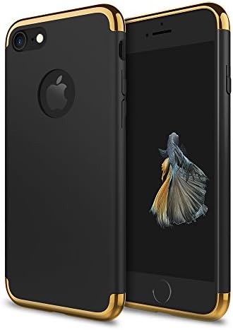 Phone 7 Case, idutou 3-in-1 Sleek Thin and Slim Fit Hard Shell Cover Case with 3 Detachable Parts for Apple iPhone 7 Only, Chrome Gold and Matte Black (4.7 Inches) 2016 (Black/Gold)