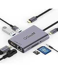 USB C Hub Adapter,QGeeM 8-in-1 4K USB C to HDMI Type C to Ethernet 1G,USB C to USB 3.0 3.5mm AUX,Type C Card Reader,3.0 Power Delivery,Portable Compatible with MacBook 2018 Ipad Pro XPS13 Galaxy S10