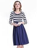 Green Mango Women's Vintage 3/4 Sleeve Navy Style Stripes Evening Party Casual Swing Dress(Navy Blue,S)