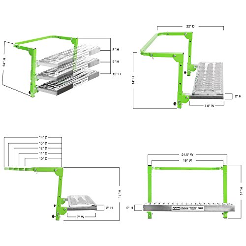 OEMTOOLS 24913 Adjustable Step | Non-Slip Textured Steel Platform | Rated up to 300 lbs. | Fits Any Tire from 9 to 13 inches in Diameter | Green Powder-Coat Finish | Folds for Storage