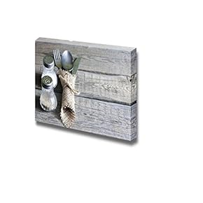 Canvas Prints Wall Art - Cutlery Kitchenware on Old Wooden Boards Food/Kitchen Concept | Modern Wall Decor/Home Decoration Stretched Gallery Canvas Wrap Giclee Print & Ready to Hang - 12" x 18"