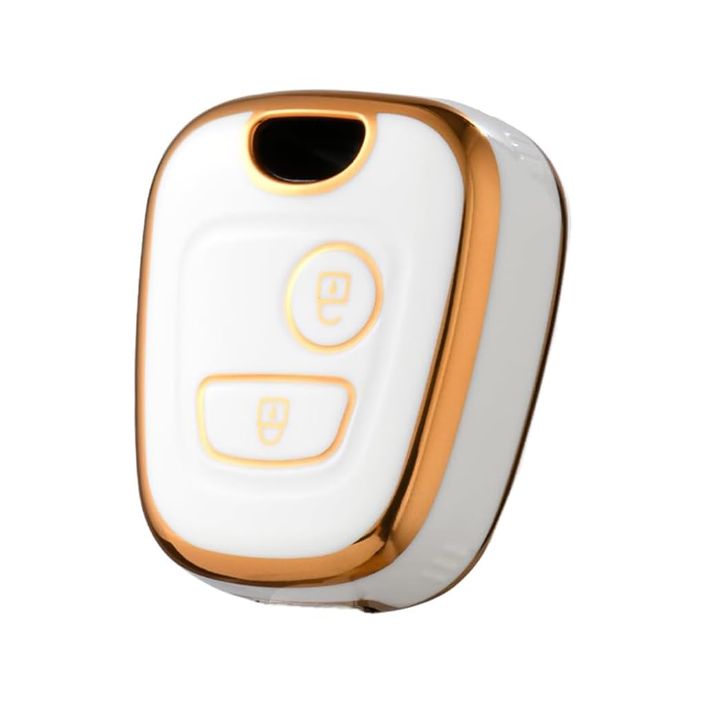 2 Buttons TPU Key Cover Compatible with Peugeot 107 206 SW CC 406 307,Soft Key Fob Protector Fits for Citroen Berlingo C1 C2 C3 Key Case Shell(White)