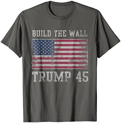 Mens Trump 45 T-Shirt Build The Wall USA Shirt 2XL Asphalt