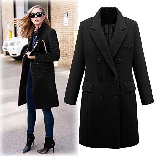 Womens Long Jacket Winter Lapel Wool Coat Trench Jacket Long Parka Overcoat Outwear Jacket HUYURI