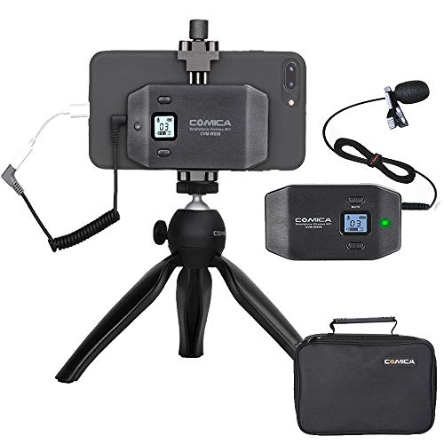 COMICA CVM-WS50(C) 6-Channels Mobile Professional Lavalier Wireless Microphone System with Smart Clamp and Tripod Compatible for Mobile iPhone X/Android Video/Live Video/YouTube/Interview/Vide