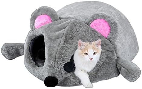 UmayBeauty 2-in-1 Cat Pet Bed Tunnel Waterproof Grey Den Nest Cartoon Mouse House Bed Tent