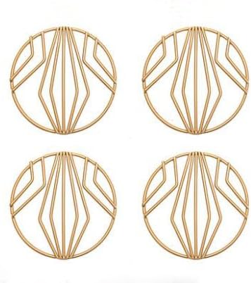 Hihouse Coaster Set Fashion Design Coffee Mug Mats Pad Placemat Tea Beer Wine Cup Glass Bottle Holder Metal Drink Coasters Gold 4pcs