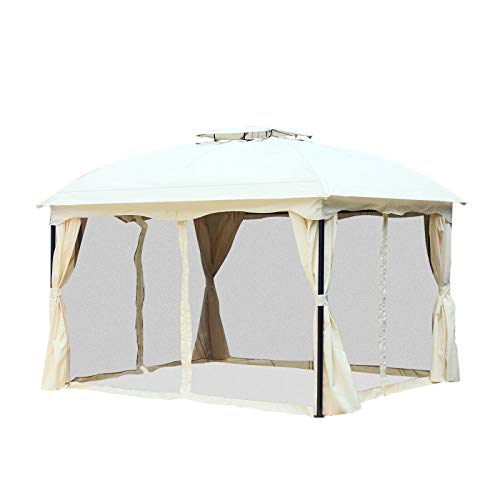 AyaMastro White 2Tier 9.8'L Outdoor Gazebo Canopy Shelter Tent w/Sidewall with Ebook