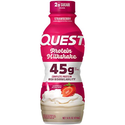 QUEST NUTRITION STRAWBERRY PROTEIN SHAKE, 45G PROTEIN, 2G SUGAR, 4G NET CARBS, READY TO DRINK, GLUTEN FREE, 12 COUNT