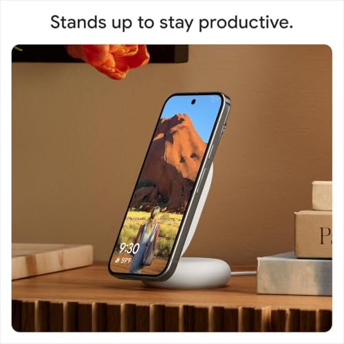 Pixelsnap-Ladegerät mit Standhalterung – Kabelloses 25-W-Qi2-Ladegerät und Standhalterung (Made by Google)