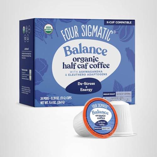 FOUR SIGMATIC ADAPTOGEN COFFEE K-CUPS | ORGANIC MEDIUM ROAST GROUND COFFEE WITH ASHWAGANDHA, ELEUTHERO, CHAGA & TULSI | IMMUNE SUPPORT & STRESS RELIEF | KETO | 24 COUNT