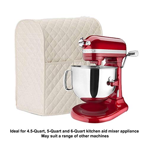 Giveme5 Kitchen Aid Mixer Cover, Leather Stand Mixer Cover Dust-Proof Cover Lattice Pattern Thicken Protector Cover Organizer Bag for Kitchen Mixer QT4.5 QT5 QT6 (Beige) - Thumbnail 2