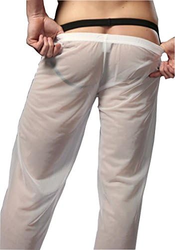 Bella Bridal Men's Mesh Sexy See-through Long Pants Trousers Nightwear