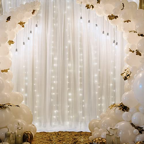 White Sheer Backdrop Curtain for Parties, 10ft X 10ft White Tulle Backdrop Curtain for Wedding Birthday Party Ceremony Fabric Backdrop Drapes for Home Decoration