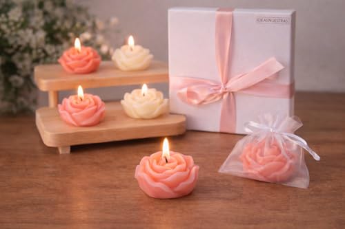 Scented Rose Candles (Pack of 9) – Decorative Candles for Mother's Day, Women, Wedding and Communion – Gift Box with Organza Bags Included Ideas Nuestras®
