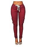 OLUOLIN Womens Solid Color Stretch Drawstring Skinny Pants Cargo Joggers (Size S-XXXL)