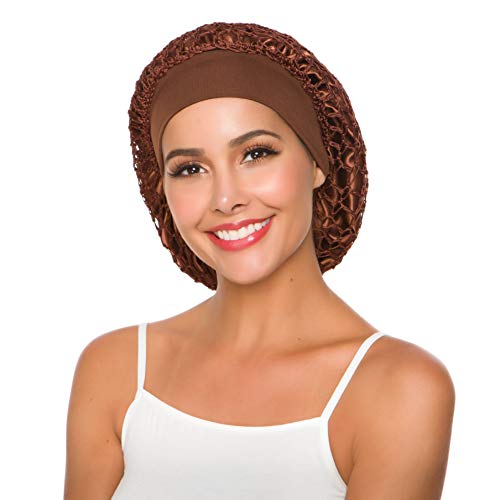 Women's Vintage Full Head Crochet Hair Net Snood Sleep Bonnet Cap Hair Accessories (Coffee) - Thumbnail 3