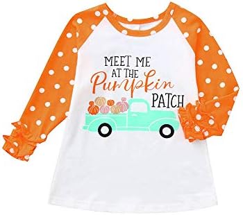 Keepfit Toddler Baby Kids Girl Halloween Pumpkin Patch Tops Ruffle Polka Dot Long Sleeve T-Shirt Blouse