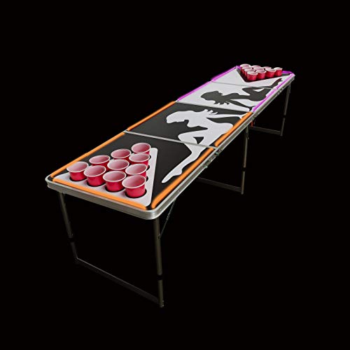 LED Lights Beer Pong Table with Holes for Cups 8' Aluminum Portable Adjustable Folding Indoor Outdoor Tailgate Drinking Party Game Squad Show Girl 01 - Thumbnail 4