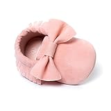 LIVEBOX Infant Baby Girls and Boys Premium Soft Sole Moccasins Tassels Prewalker Anti-Slip Toddler Shoes (S: 0~6 Months, Bow- Princess Pink)