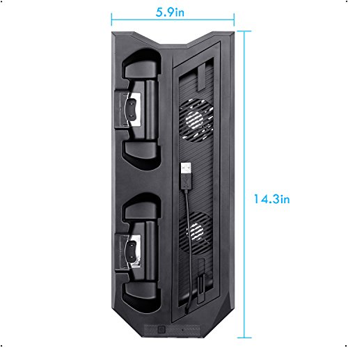 CPPSLEE PS4 Vertical Stand Cooling Fan with Dual Controller Charger Charging Station + 3 HUB Ports, Multifunctional PlayStation 4 Access