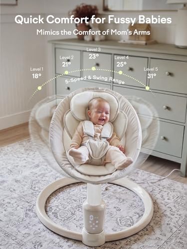 Grownsy Baby Swings for Infants, Dual Motion Side-to-Side & Front-to-Back Baby Swing Rocker with 5 Speeds and Built-in Music, 270° Seat Rotation, 5-Point Harness for Newborn 0-9 Months