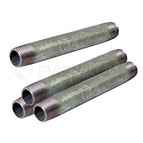 Everflow NPGL1080-4, Pre Cut Industrial Steel Nipple Pipe, Connectors, Used To Build DIY Furniture, Threaded Pipes and Fittings, 1"Â x 8"Â, Galvanized (Pack of 4)