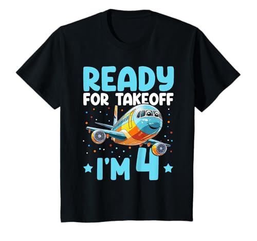 Airplane Ready For Takeoff I'm 4 Years Old 4th Birthday T-Shirt