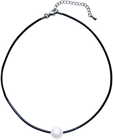 ABS Pearl Choker Necklace Leather for Women Handmade Jewelry Collar Bead Boho (Black)