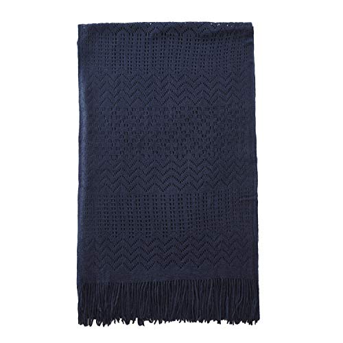 Knit Shawl Wrap for Women Capes Ladies Knitted Scarf Tassel Open Poncho Cardigan (Navy)