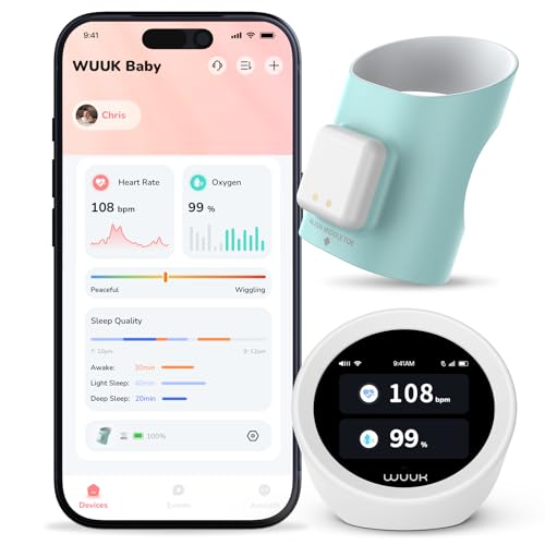 WUUK BABY Smart Sock with Base Station, Real-Time Heart Rate & Sleep Tracking, 7-Day Battery Life, 2.4/5 GHz Wi-Fi, No Monthly Fee, 3 Sizes Socks Included