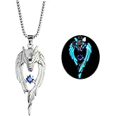 Wolf Necklace Pendant for Women Men Stainless Steel Luminous Animal Wolf Totem Necklace Teen Halloween Glow in the Dark Jewelry