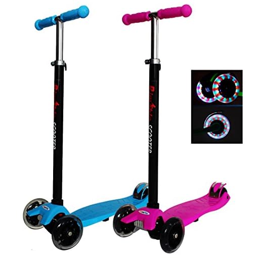 Rimable Children 4 Wheel Adjustable Height Maxi Kick Scooter with LED Light Up Wheels