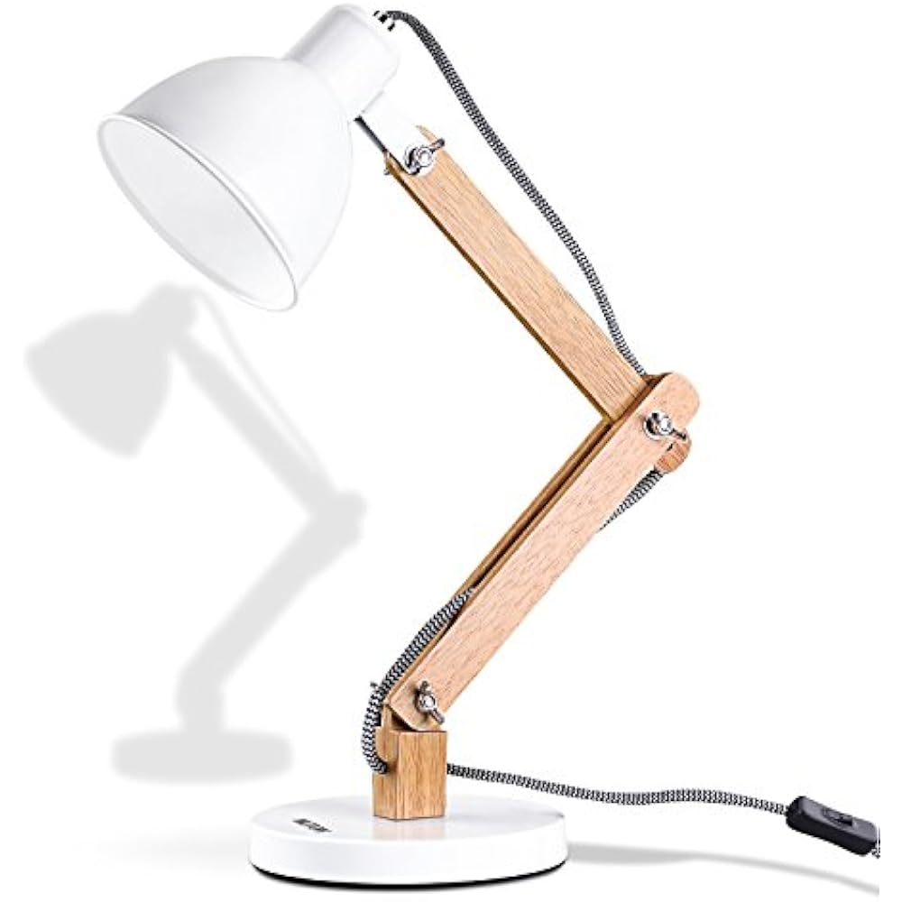 Desk Lamps Wooden Swing Arm Lamp, E26 E27 LED Bulb 40W, Metal Wooden