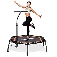 Zupapa 45" Silent Mini Fitness Trampoline with Adjustable Handrail Bar - Indoor Rebounder for Kids Adults - Best Urban Cardio Jump Fitness Workout Trainer - Max Limit 330 lbs, Hexagon