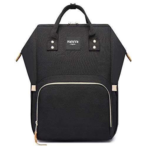 HaloVa Diaper Bag, Mommy Daddy Travel Backpack, Large Capacity Multi-function Baby Nappy Bag, Black