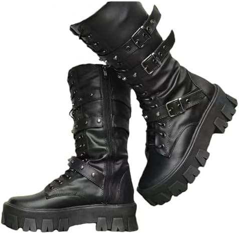 Amazon.com | ZKXYFFS Womens Goth Ankle Booties Chunky High Heel
