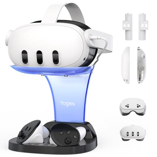 YOGES Charging Dock for Meta Quest 3/Quest 3s Stable Headset Stand and Charging Station for Controllers with 2 Rechargeable Batteries (Jet Black)