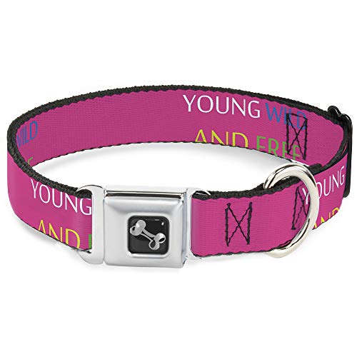 Dog Collar Seatbelt Buckle Young Wild and Free Pink White Blue Yellow Green 15…